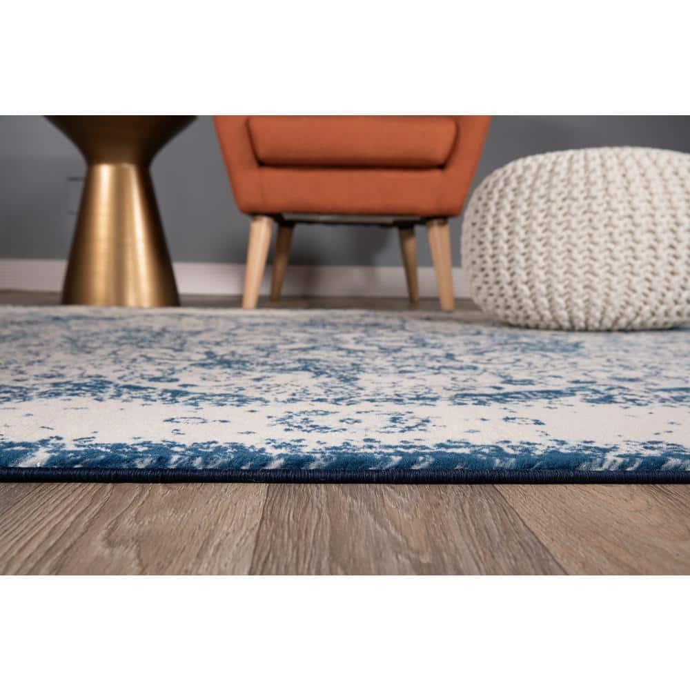 World Rug Gallery Vintage Oriental Distressed Medallion Blue 7'10" x 10' Area Rug
