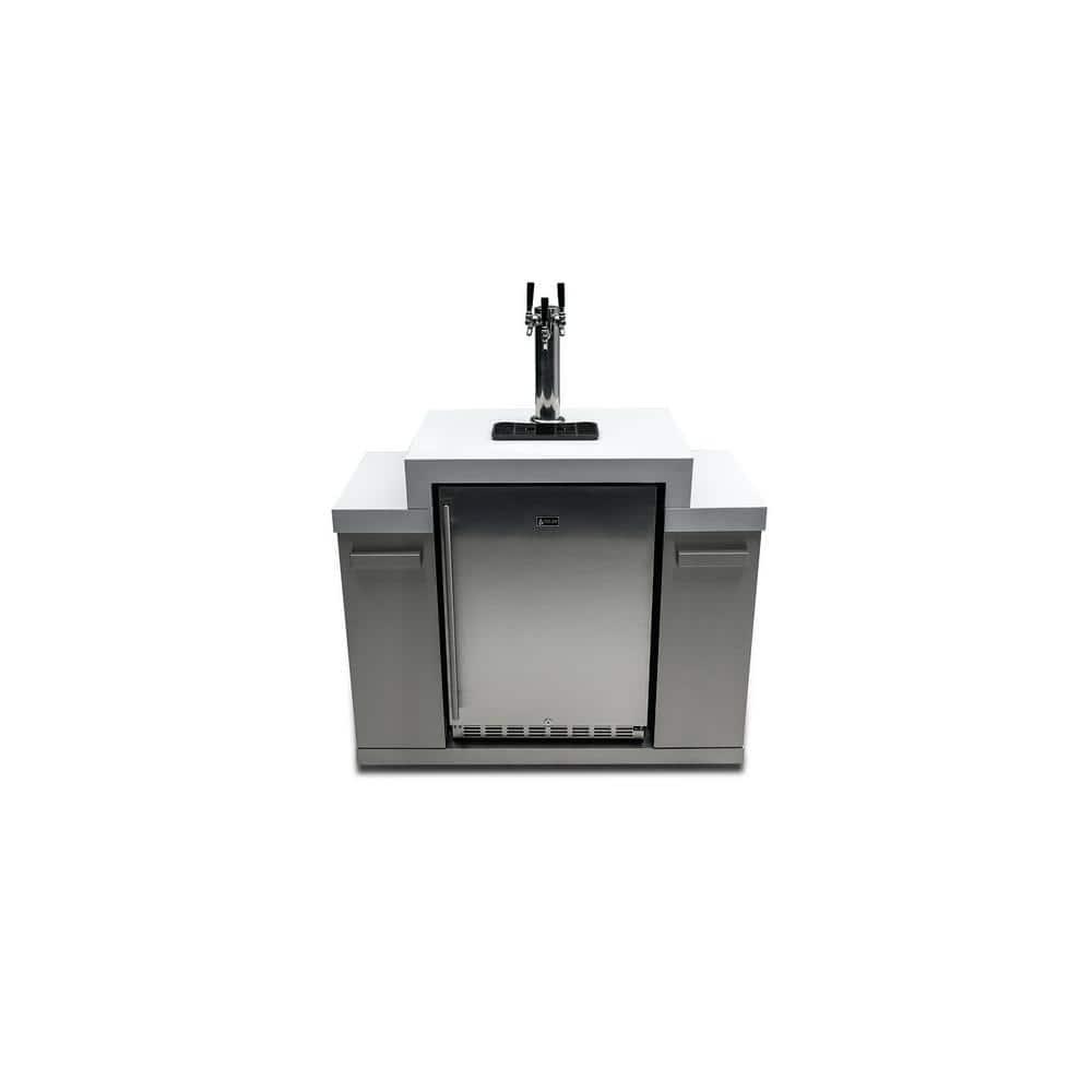 Mont Alpi MA-KEG Stainless Steel Outdoor Rated 3 Beer Tap Kegerator Keg Center Refrigerator Module with Digital Display + White Granite Countertop - Holds 3 Pony Kegs - Fits Island Grills