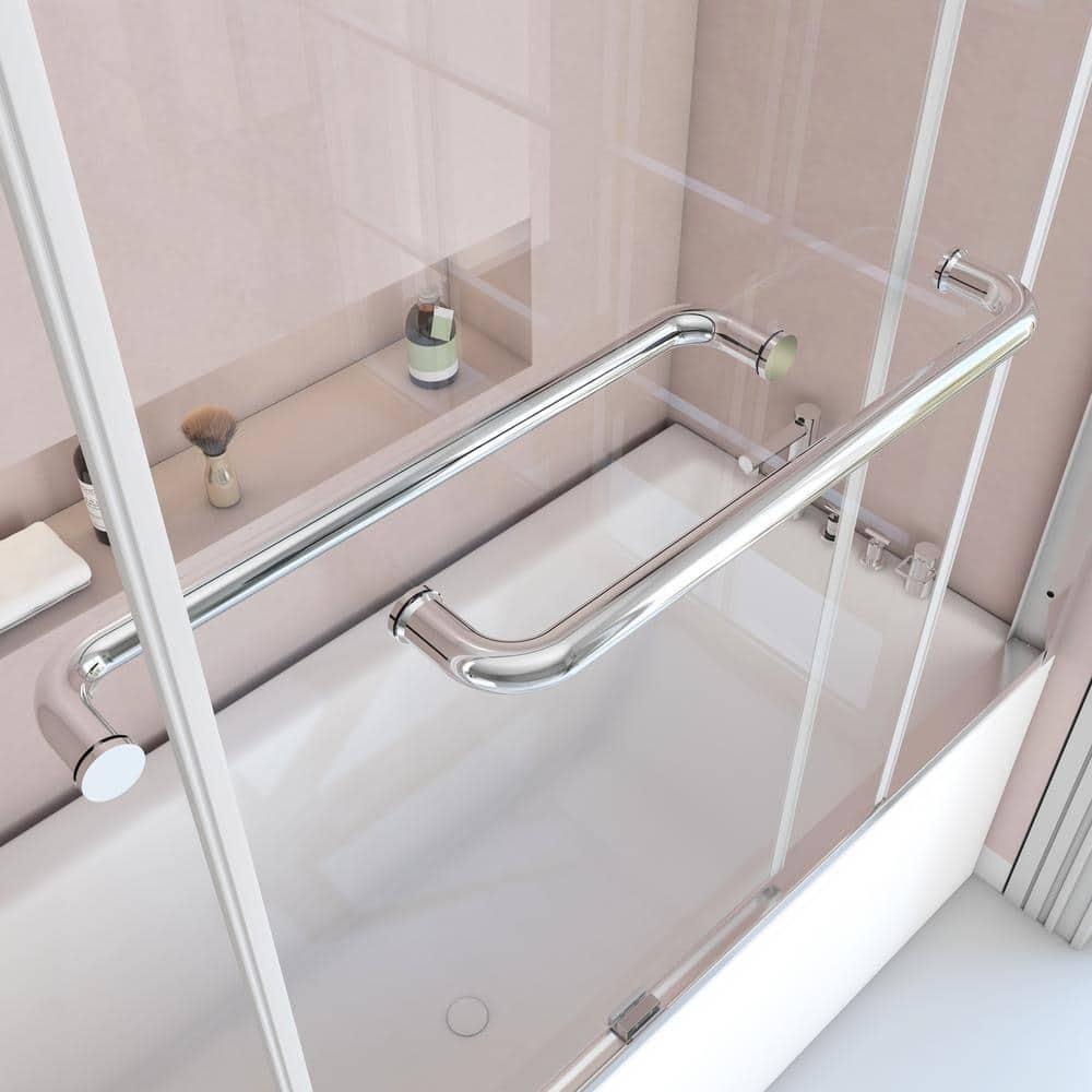60 in. W x 62 in. H Framed Sliding Bath Tub Door in Bright Silver with 5/16 in. Tempered Clear Glass