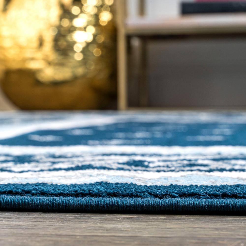 3'x 5' Acanthus French Border Area Rug, Navy/Blue - JONATHAN Y