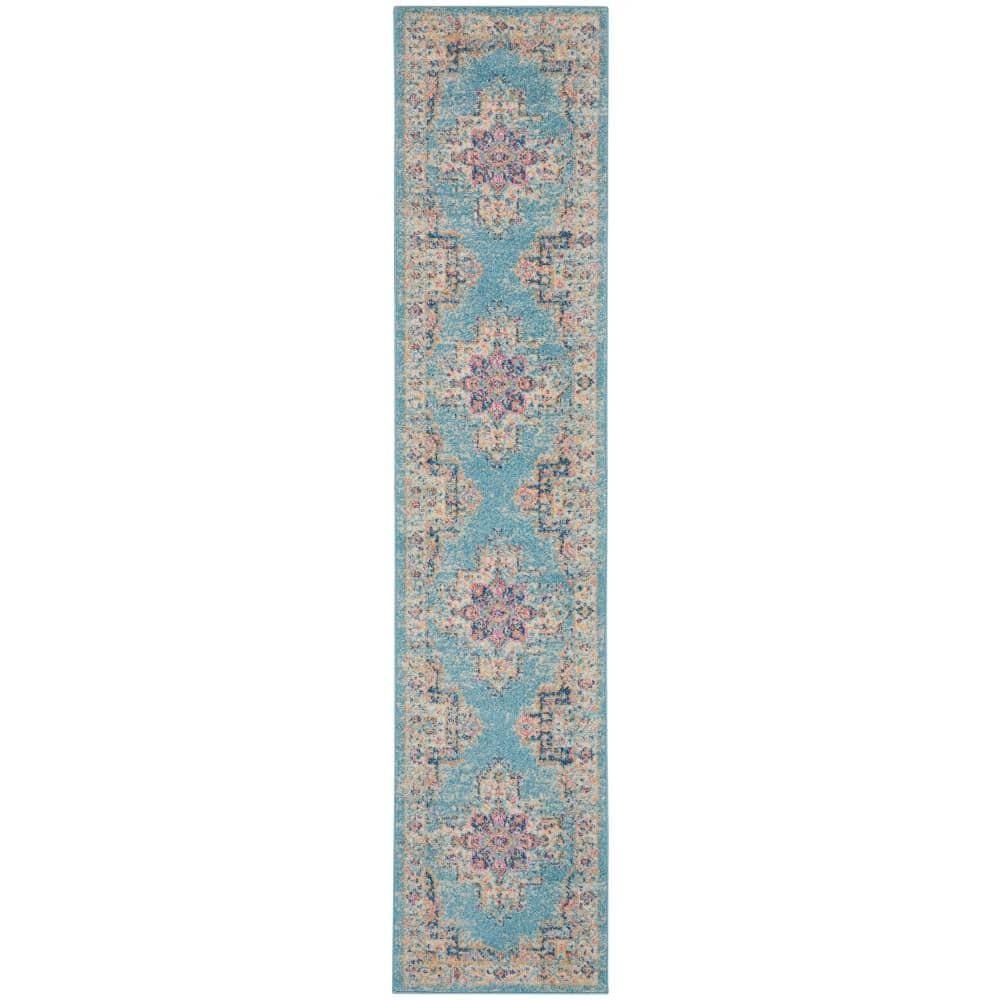 Nourison Passion Medallion Bohemian Indoor Rug Light Blue 2'2" x 10'