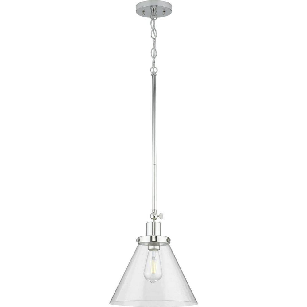 Progress Lighting Hinton 1-Light Industrial Pendant, Brushed Nickel, Seeded Glass Shade