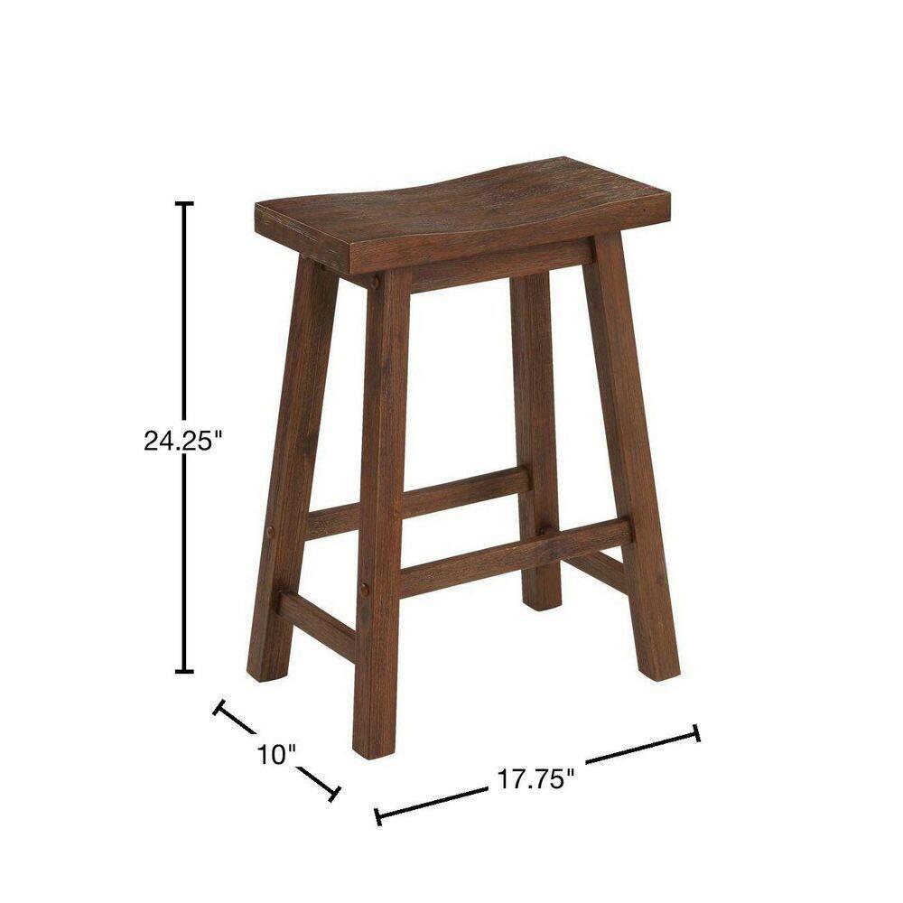 Benjara Saddle Design Wooden Counter Stool with Grain Details, Brown