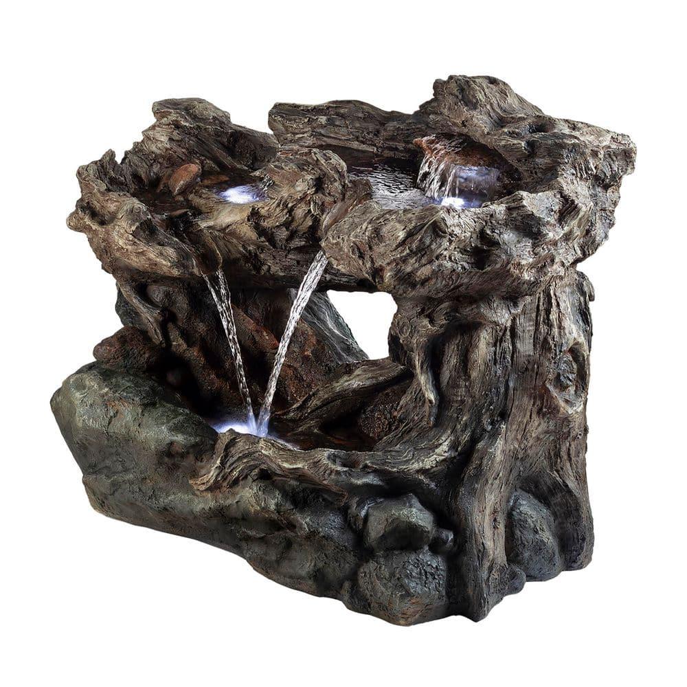 Alpine Corporation 40" x 23" x 30" Outdoor Polystone Light-Up Rainforest Plug-In Fountain, Brown