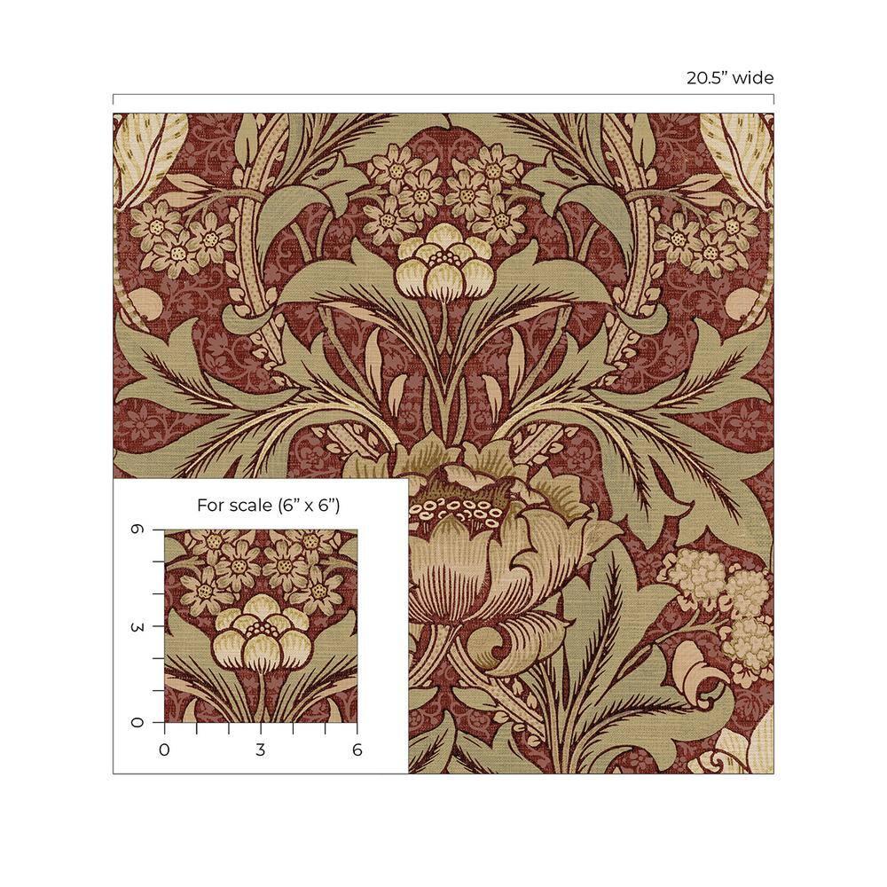 Seabrook Designs  Acanthus Floral Prepasted Wallpaper 20.5 in. W x 33 ft. L - Red Clay & Lichen