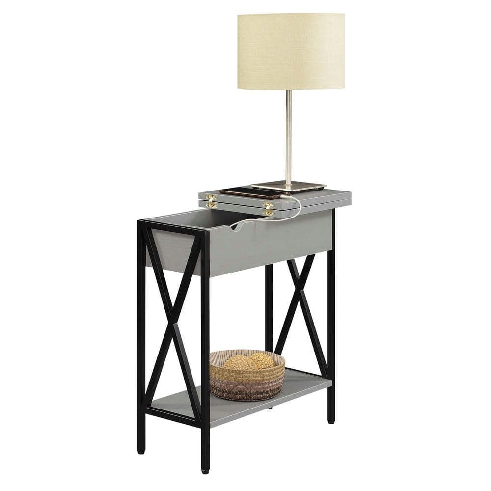 Convenience Concepts Tucson Flip Top End Table with Charging Station and Shelf, Multiple Finishes