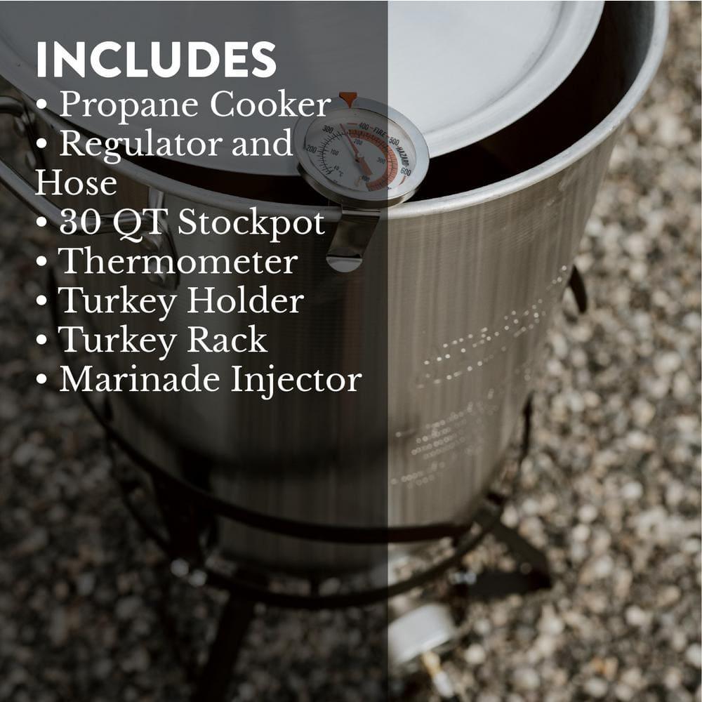 GasOne B-5155-NB Turkey Fryer Pot and Burner – 30 Quart Pot Deep Fryers Outdoor Burner – Cast Iron