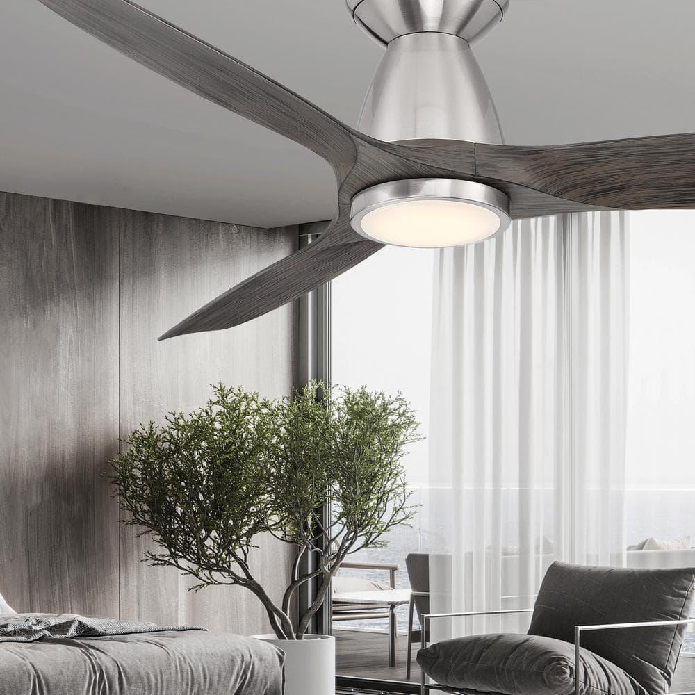 Skylark 54" 3 - Blade Outdoor LED Smart Flush Mount Ceiling Fan with Remote Control and Light Kit Included