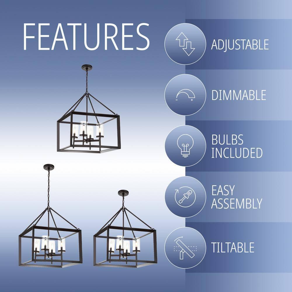 Anna 21" 4-light Metal/Glass LED Pendant, Oil Rubbed Bronze