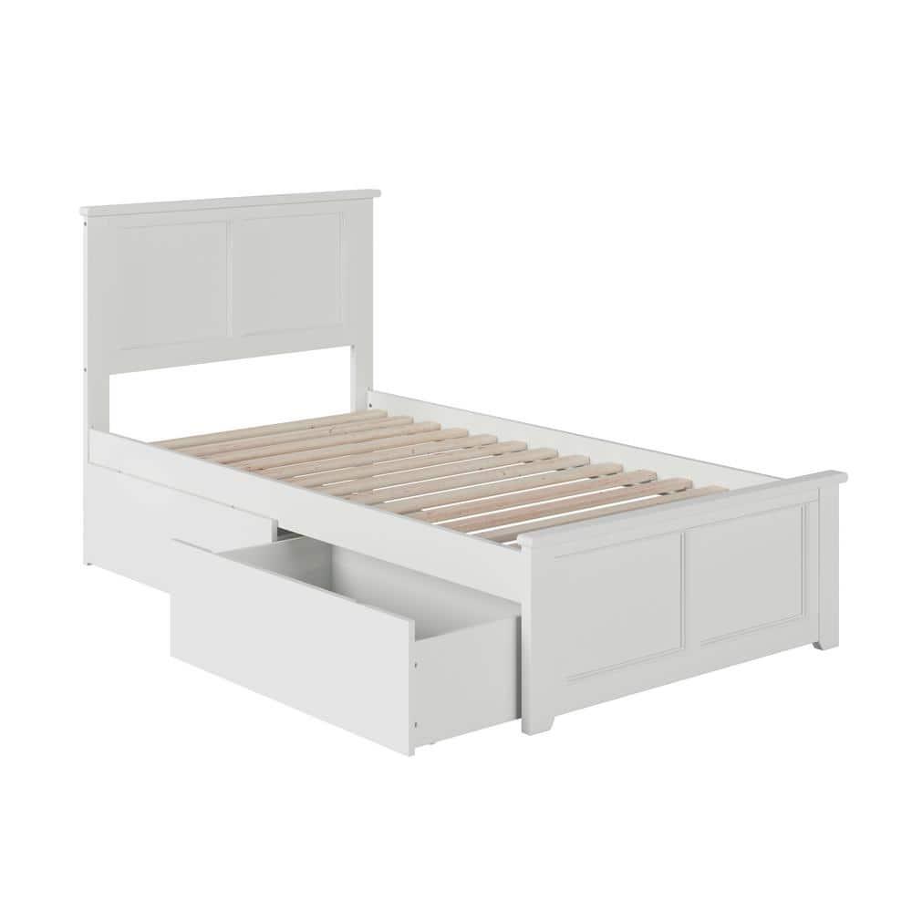 Madison White Twin XL Platform Bed with Matching Foot Board with 2-Urban Bed Drawers