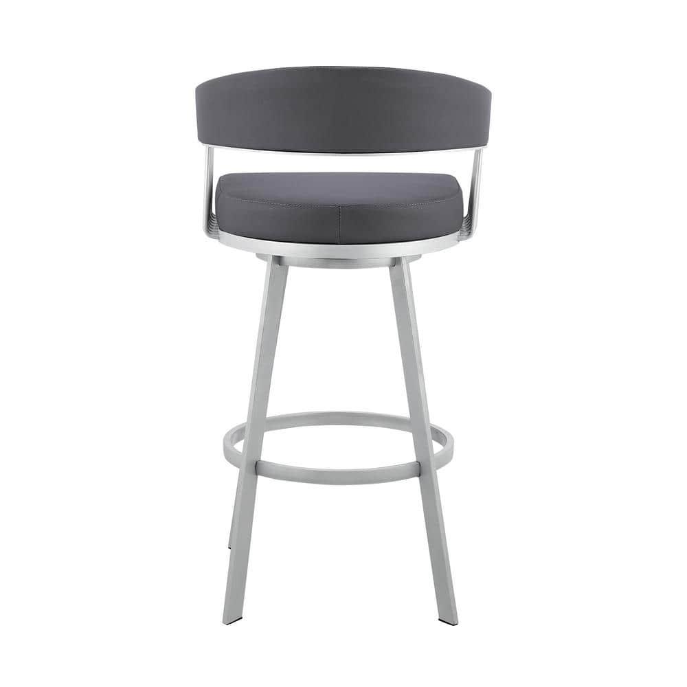 Armen Living Bronson 29" Faux Leather Bar Stool in Gray/Stainless Steel