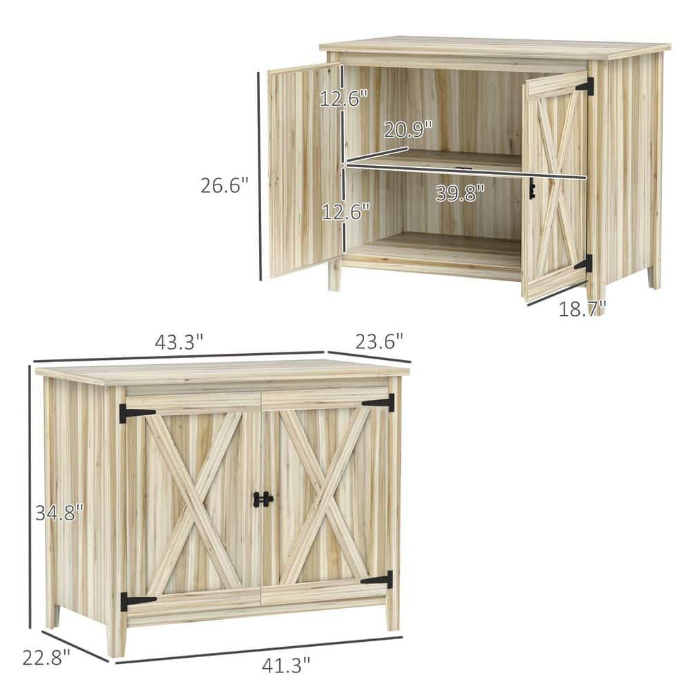 Outsunny Wood Outdoor Storage Cabinet, Compact Garden Shed Potting Shed with Shelf and Double Doors, Natural Wood