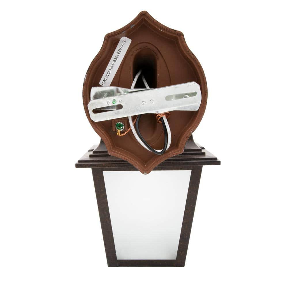 Maxxima LED Porch Lantern Outdoor Wall Light, Aged Bronze w/ Frosted Glass, Dusk to Dawn Sensor, 3000K