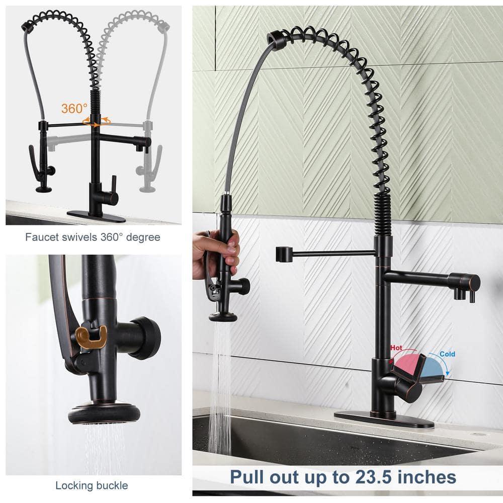 Spring Pull Down Single Handle Kitchen Faucet with Deck Plate and Handles
