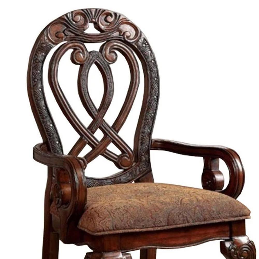 Benzara Wyndmere Traditional Arm Chair, Cherry Finish, Set of 2