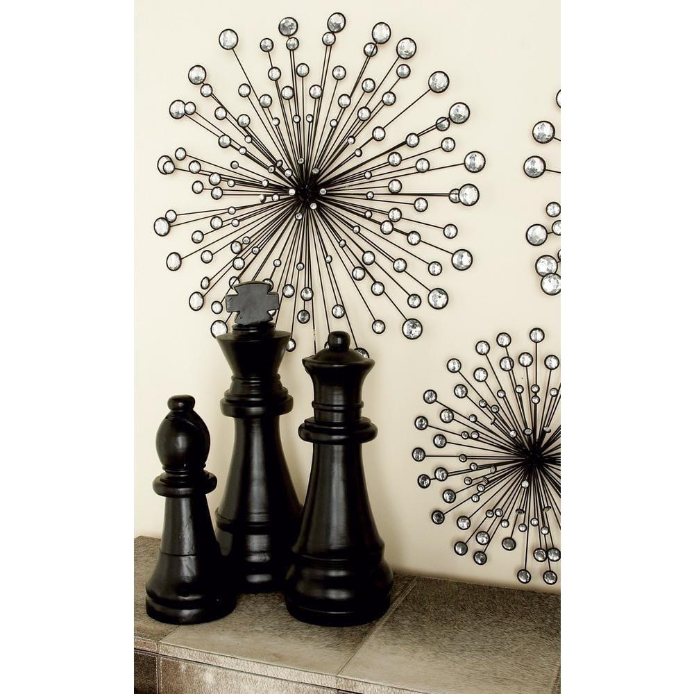 DecMode Black Metal Starburst Wall Decor with Crystal Embellishments (3 Count)