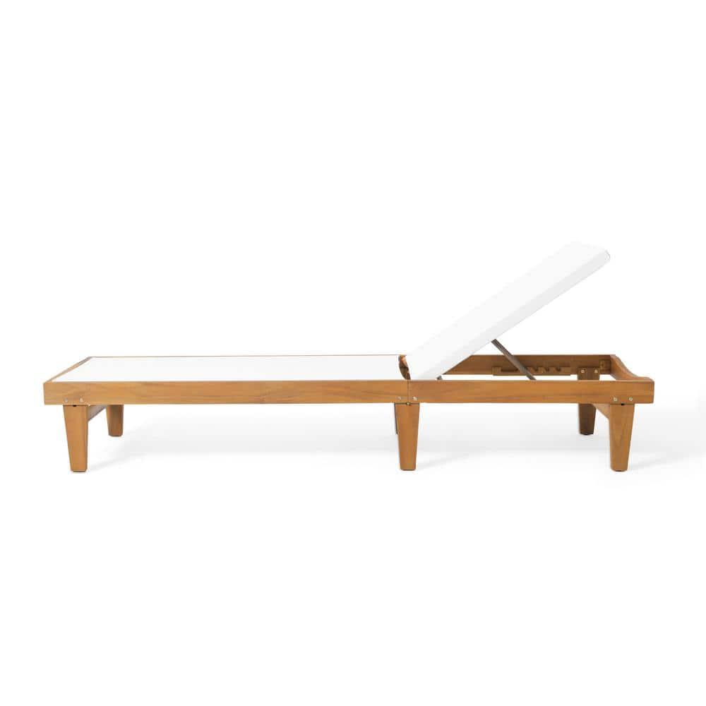 GDF Studio Della Outdoor Mesh and Acacia Wood Armless Adjustable Chaise Lounge, Teak and White