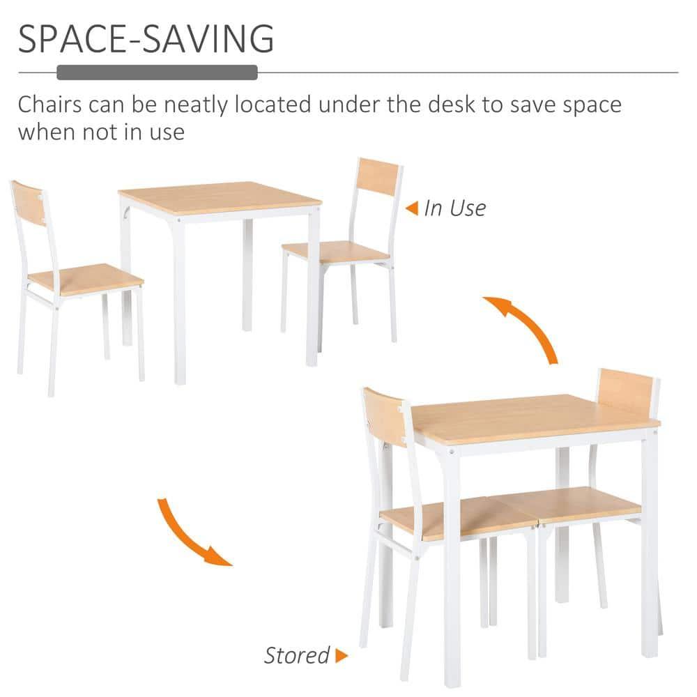 George Oliver HOMCOM 3-Piece Wooden Square Dining Table Set With 1 Table And 2 Chairs And Sturdy Metal Frame For Small Space, White