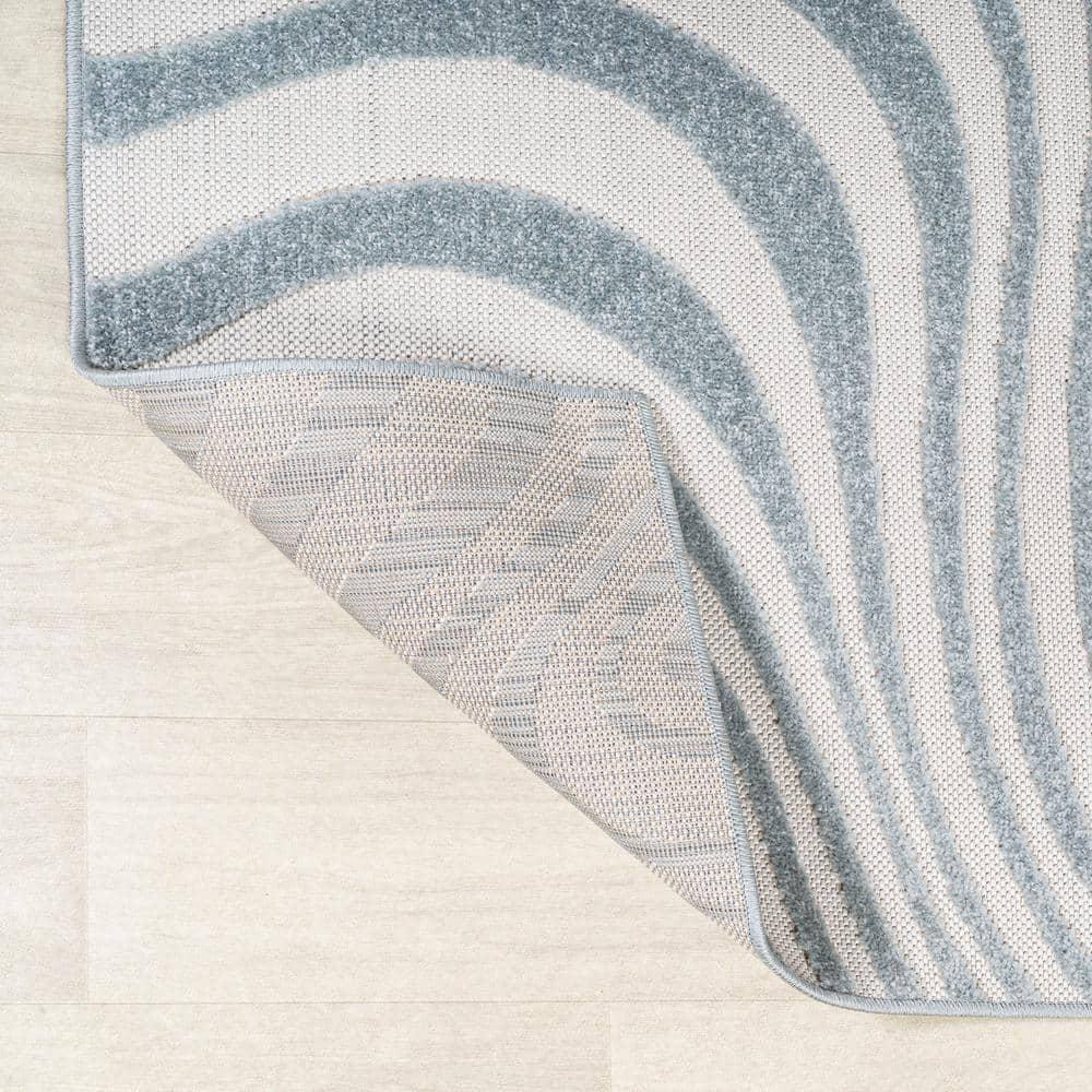 JONATHAN Y Maribo High-Low Abstract Groovy Striped Light Blue/Ivory 4 ft. x 6 ft. Indoor/Outdoor Area Rug