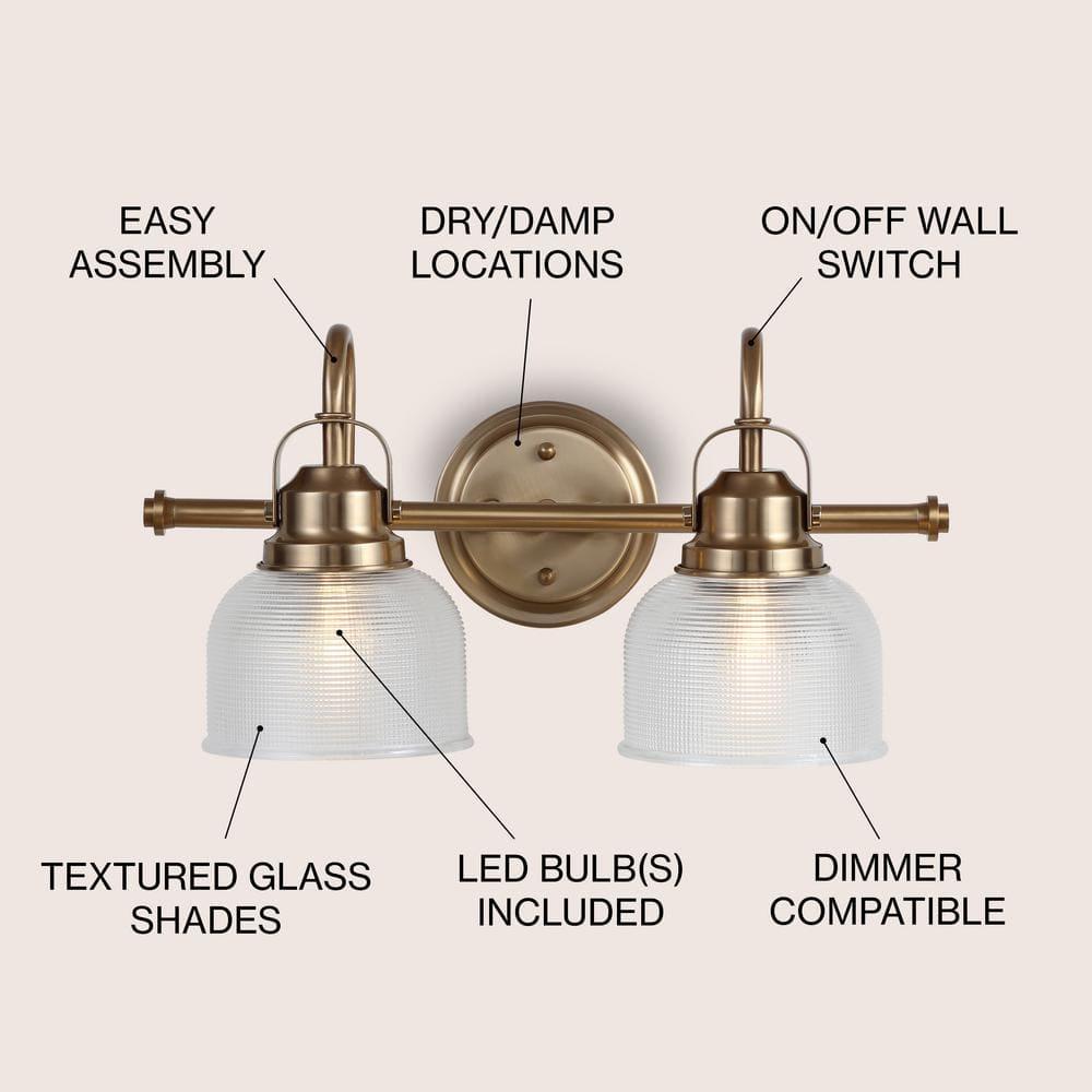 17.25" LED 2-Light Metal/Glass Virginia Pendent Brass/Gold - JONATHAN Y: ETL Listed, Bathroom Fixture, Bright Light