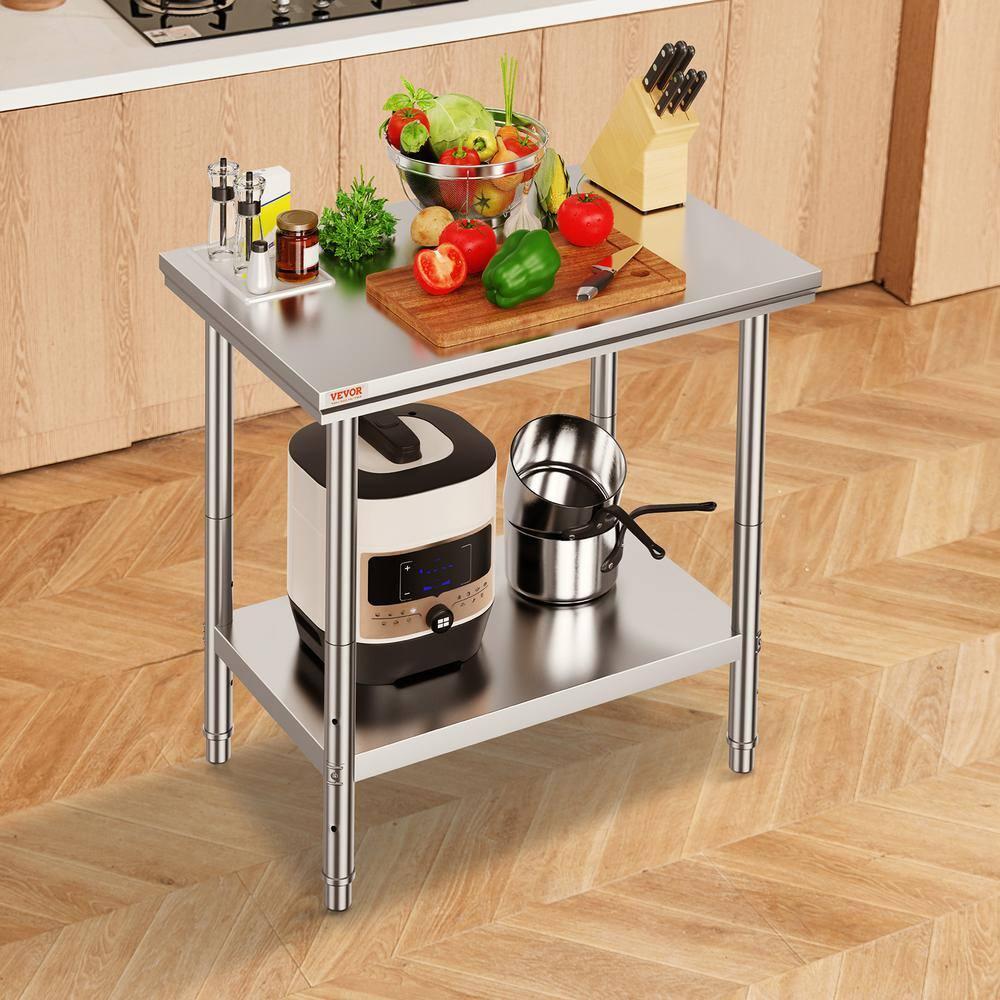 Stainless Steel Prep Table 35 x 24 x 31 in. 700 lbs. Silver Heavy Duty Metal Worktable with 3 Adjustable Height Levels