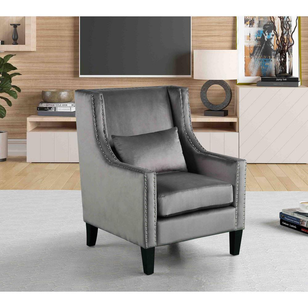 Best Master Furniture Glenn 20" Transitional Velvet Arm Chair in Gray