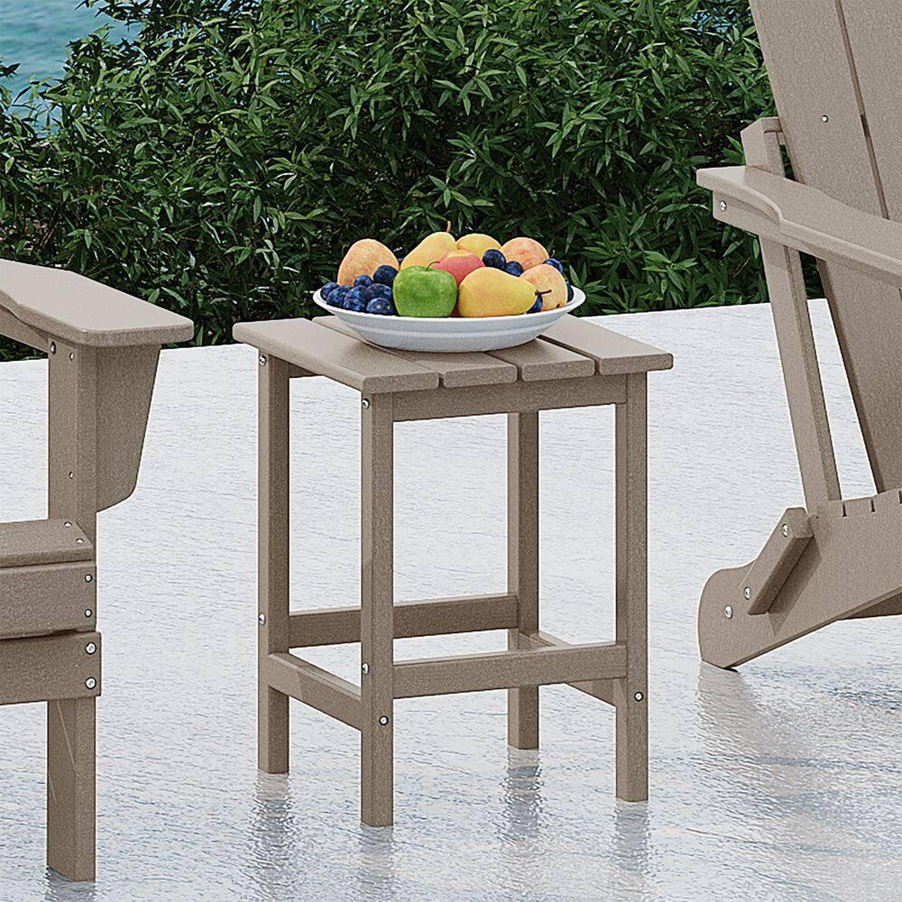 Polytrends  Laguna Hdpe All Weather Outdoor Patio Square Side Table Weathered Wood