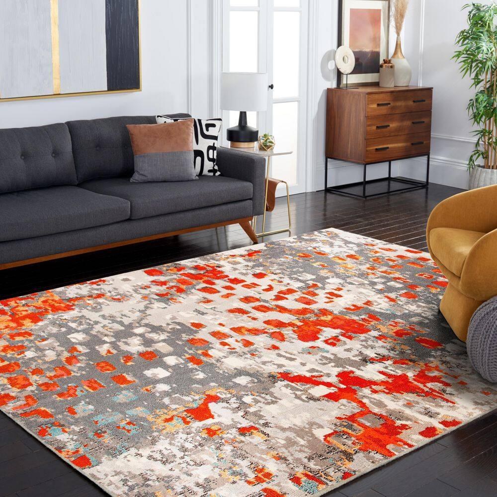 Monaco MNC225 Power Loomed Indoor Area Rug - Grey/Orange - 10'x14' - Safavieh