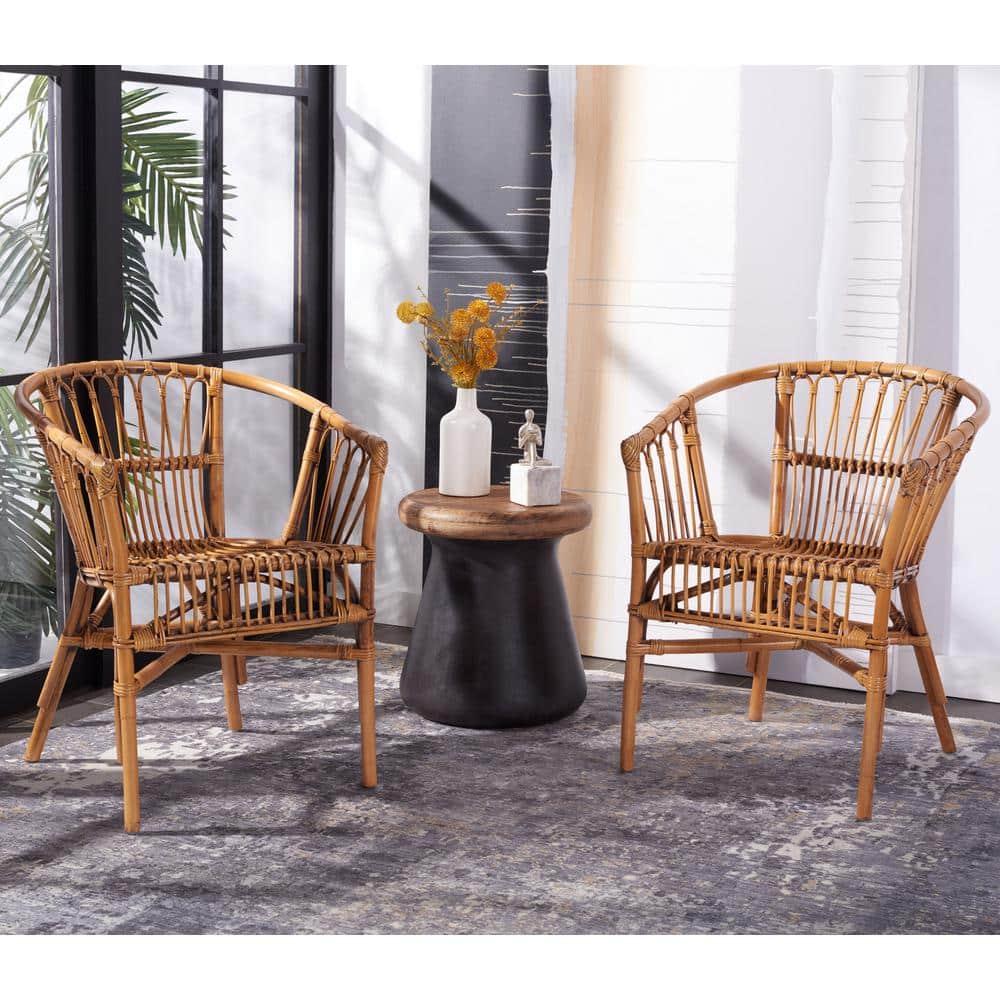 Adriana Rattan Accent Chair - Set of 2 - ACH6505 - Honey Brown Wash - Safavieh