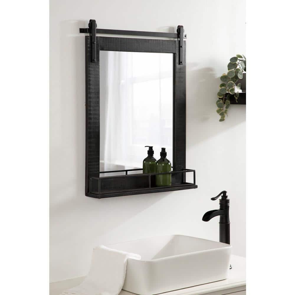 24" x 31" Cates Framed Wall Mirror with Shelf Black - Kate & Laurel All Things Decor: Modern Rectangular, No Assembly Required