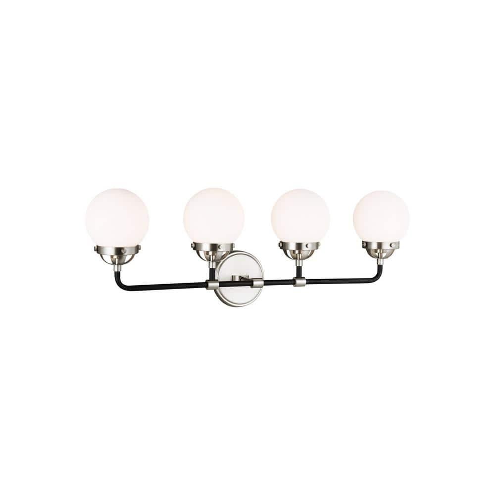 Midnight Black and Brushed Nickel 4-Light Vanity with Etched Glass