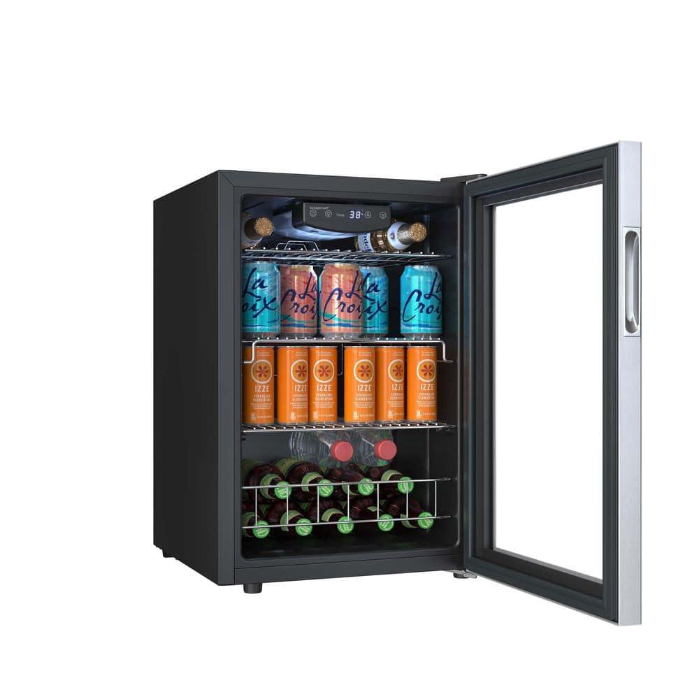 Black Compact Beverage Cooler with Stainless Steel Door