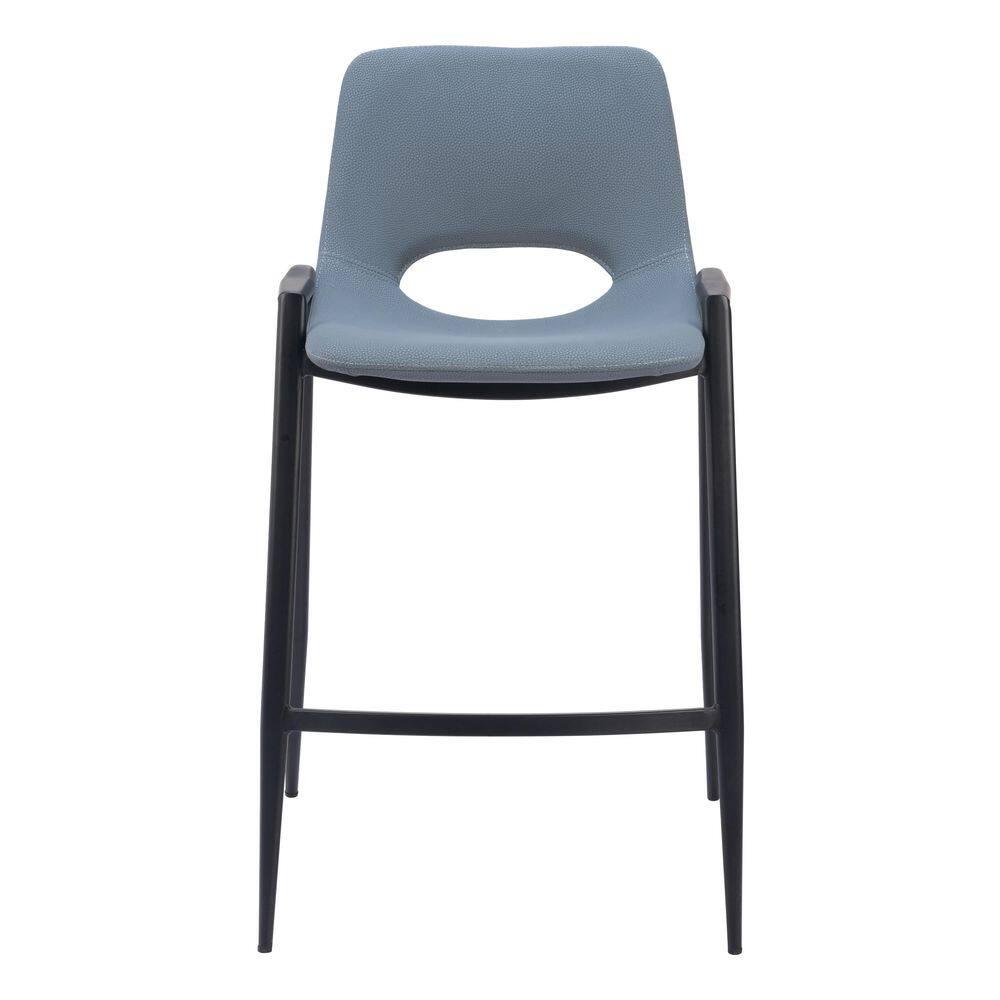 Desi Blue Faux Leather and Black Metal Counter Stool Set