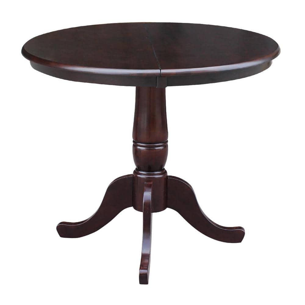 International Concepts 36 inches Round Top Pedestal Table With 12 inches Leaf - 28.9 inchesH - Dining Height