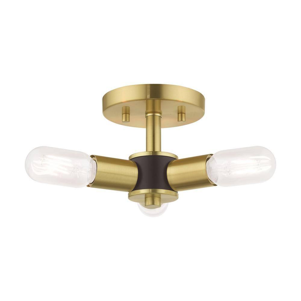 Livex Lighting Copenhagen 3-Light Mid-Century Metal Ceiling Mount in Satin Brass