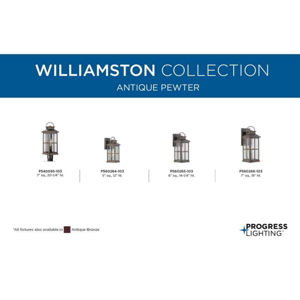 Progress Lighting Williamston 1-Light Antique Pewter Outdoor Wall Lantern with Clear Glass
