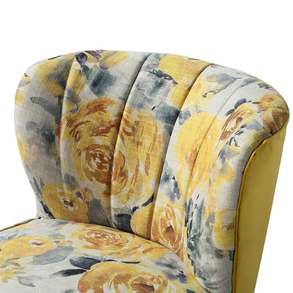 Contemporary Upholstery Accent Chair Metal Base Tufted Back Elegant Pattern seat Home Living Room Bedroom Yellow