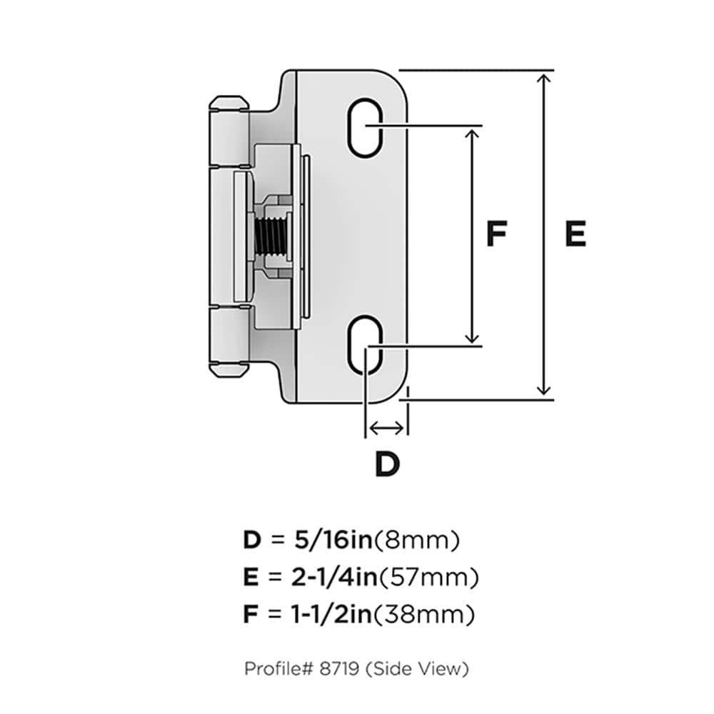 Amerock | Single Demountable Cabinet Hinge | 1/2 inch (12.7 mm) Overlay Hinge | Satin Nickel | 2 Count (pack of 1) | Self-Closing Hinge | Cabinet Door Hinge