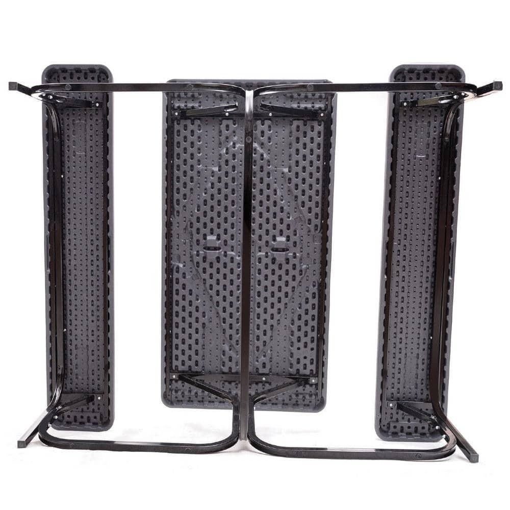 Costway Picnic Table Bench Set Outdoor Backyard Iron Patio Garden Party Dining All Weather Black