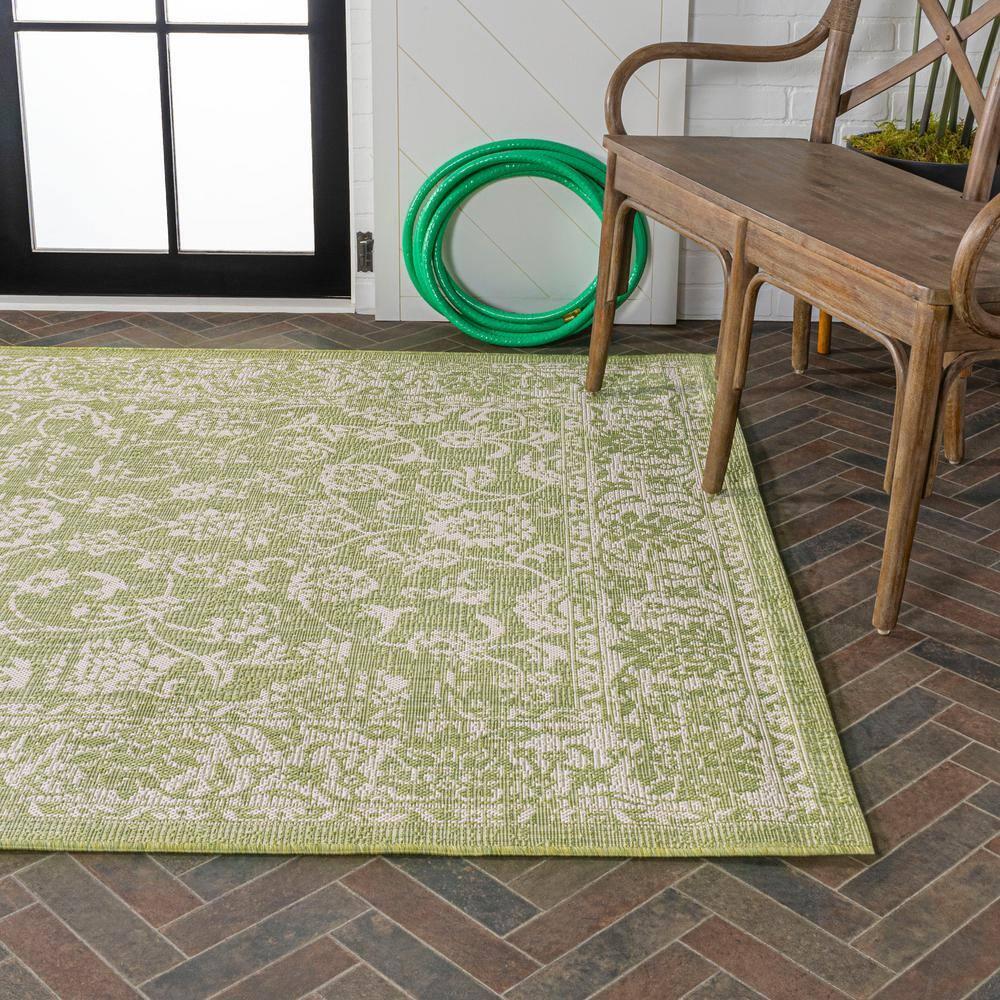 4' x 6' Tela Bohemian Styled Textured Weave Floral Indoor/Outdoor Area Rug, Green/Cream - JONATHAN Y