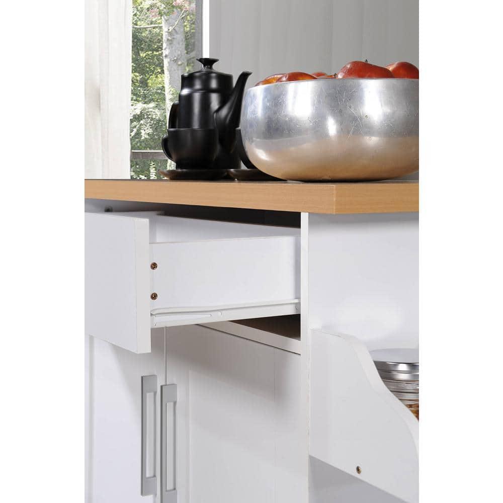 Hodedah Import Portable Kitchen Prep Storage Cart Island with Locking Wheels, Shelved Cabinet, Drawer, Spice Rack, and Towel Holder, Multicolor