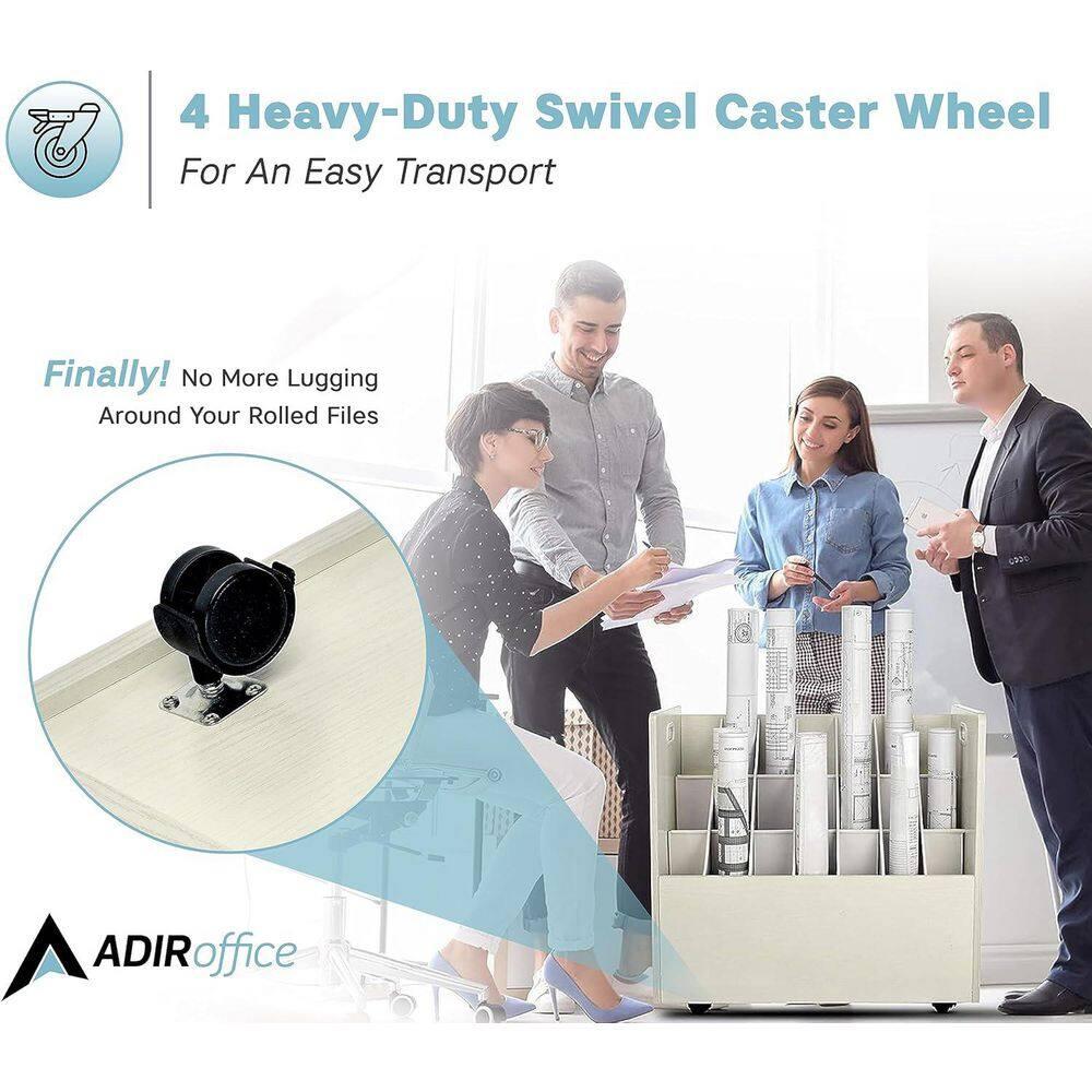 AdirOffice Adiroffice 21-Slot Mobile Rolling Wood Blueprint Roll File Large Document Organizer (Set of 2)