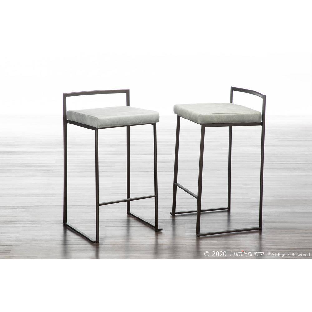 Fuji Industrial Stackable Counter Stool in Antique with Light Grey Cowboy Fabric Cushion by LumiSource - Set of 2