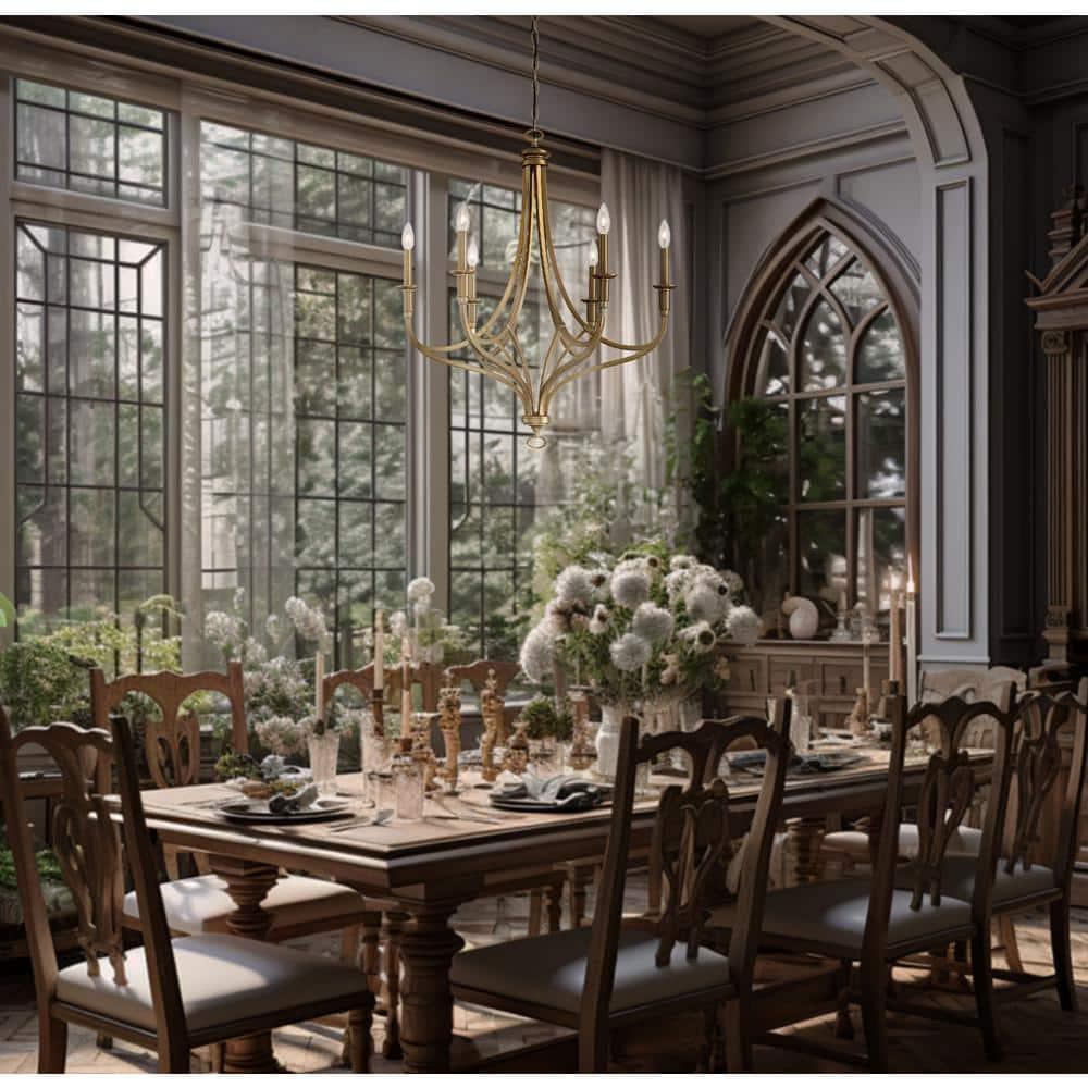 Minka Lavery Brushed Honey Gold Chandelier 28" Wide Modern 6-Light Fixture for Dining Room House Foyer Kitchen Entryway Bedroom