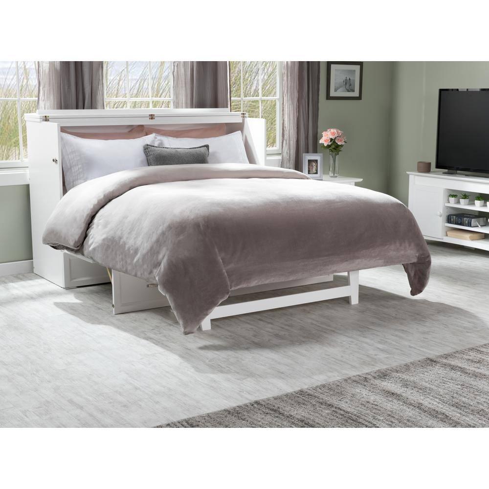 Queen Deerfield Murphy Bed Chest with Charging Station White - AFI: Space-Saving, Fold-Out Mattress, Elegant Design