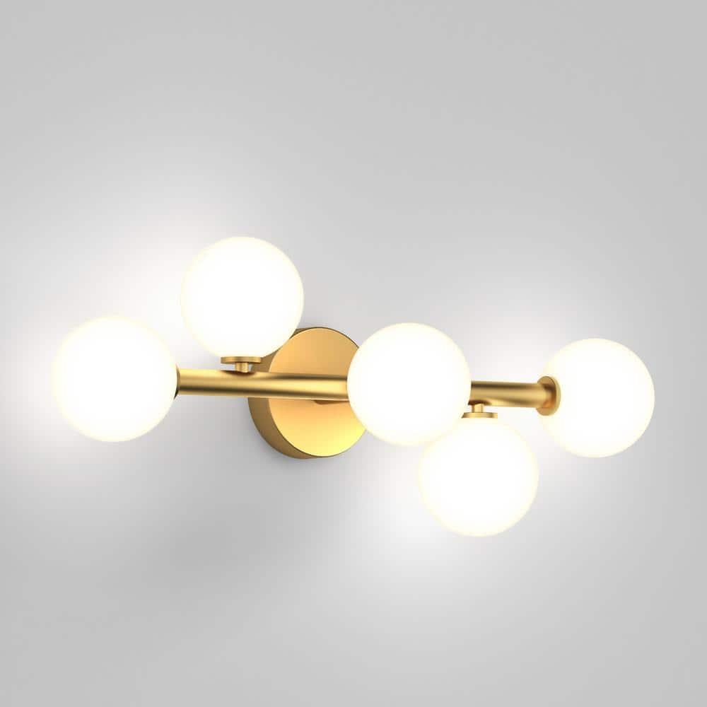 Gold 5-Light Integrated LED Vanity Light with Glass Globes