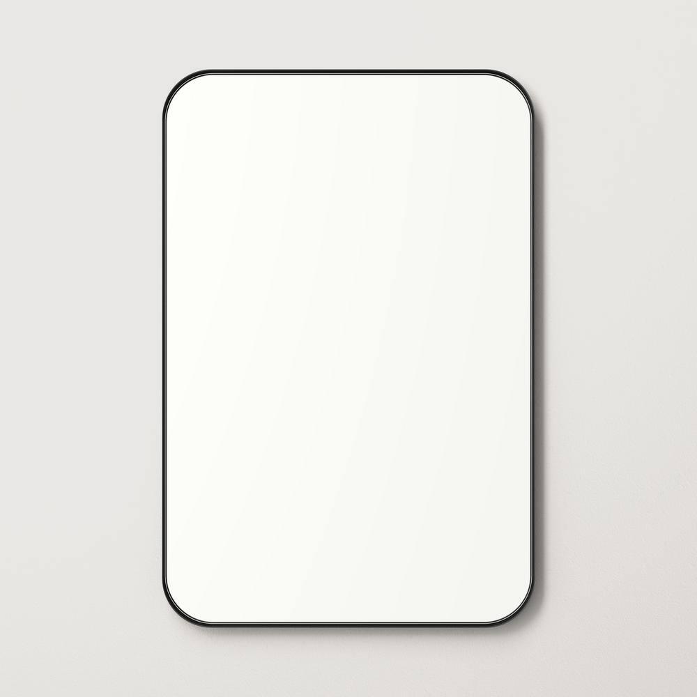 Better Bevel 20" x 30" Black Metal Framed Mirror | Rectangle Bathroom Wall Mirror | Rounded Corner