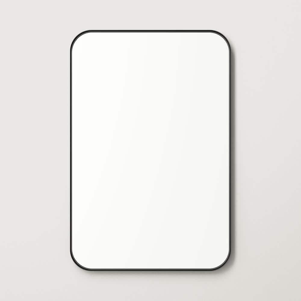 Drevy 30” x 40” Black Metal Framed Mirror | Rounded Rectangle Bathroom Wall Mirror
