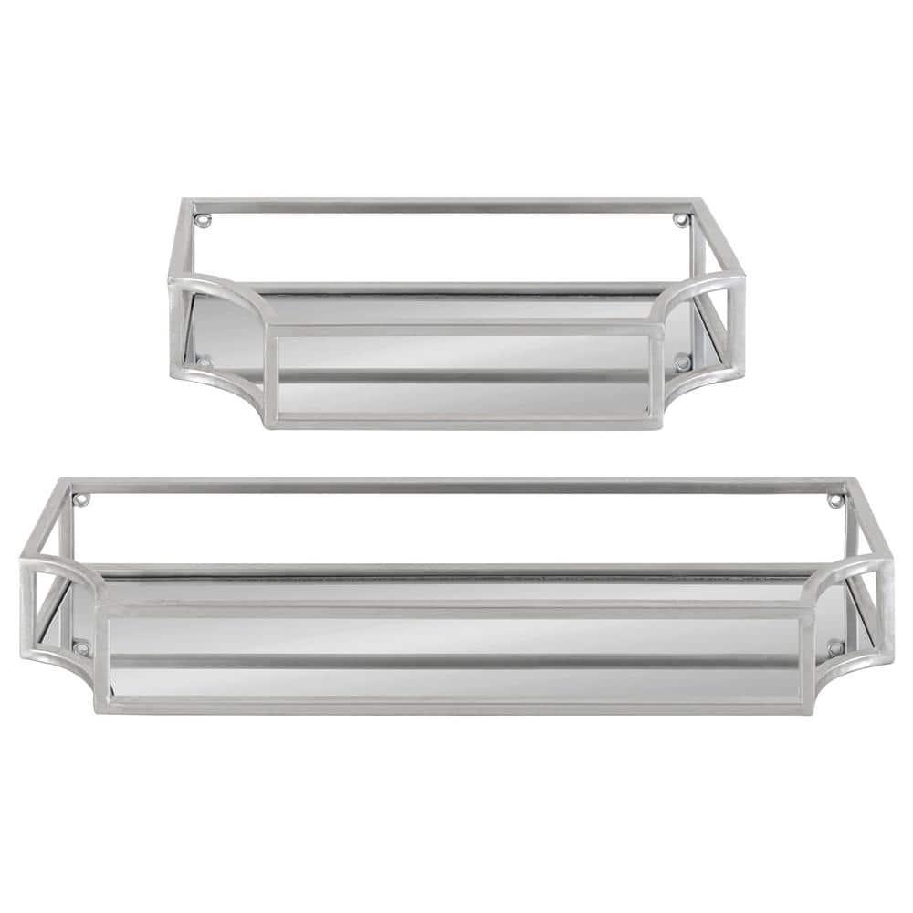 Kate & Laurel All Things Decor 2pc Ciel Metal Wall Shelf Set Silver - Geometric Design, Glass Surface, No Assembly Required