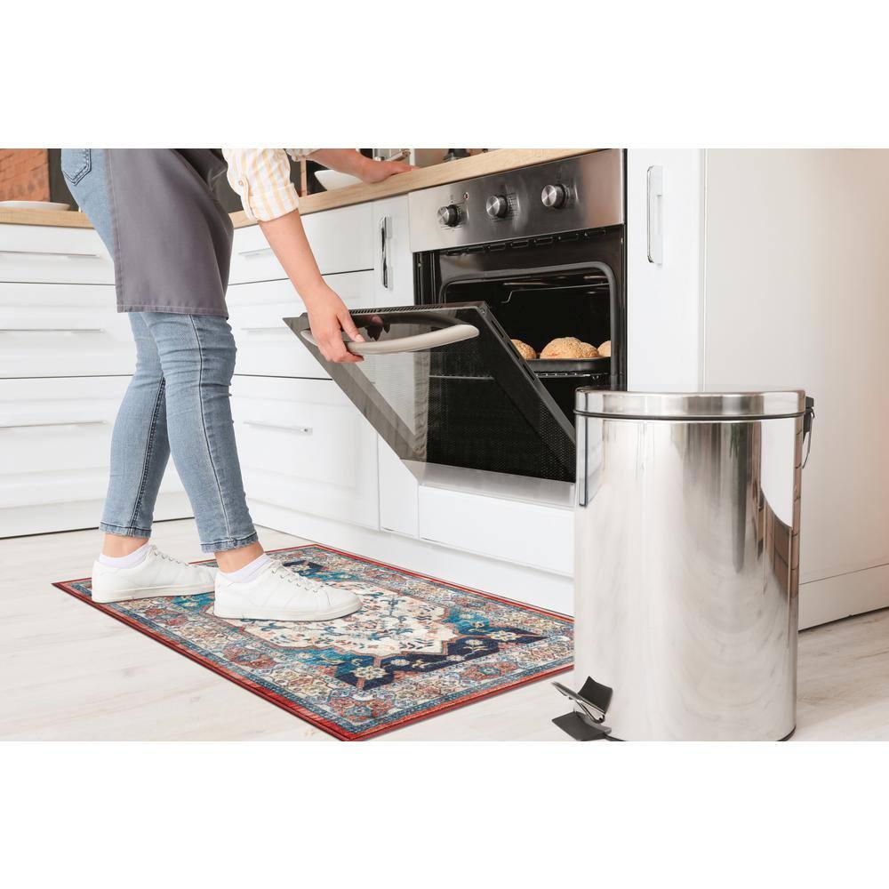 Ocean Medallion Navy 2 ft. x 3 ft. Machine Washable Traditional Indoor Area Rug